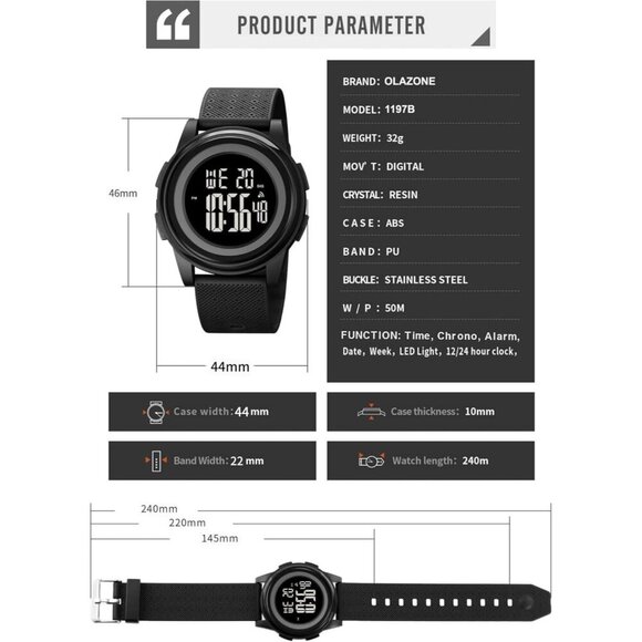 Mens Watch Ultra-Thin Digital Watches Minimalist Sports Watch Waterproof Men wit - Picture 4 of 6